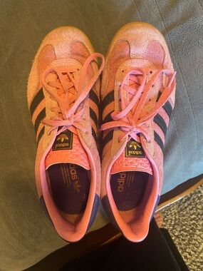 adidas Pink Suede Sneakers with Black Stripes